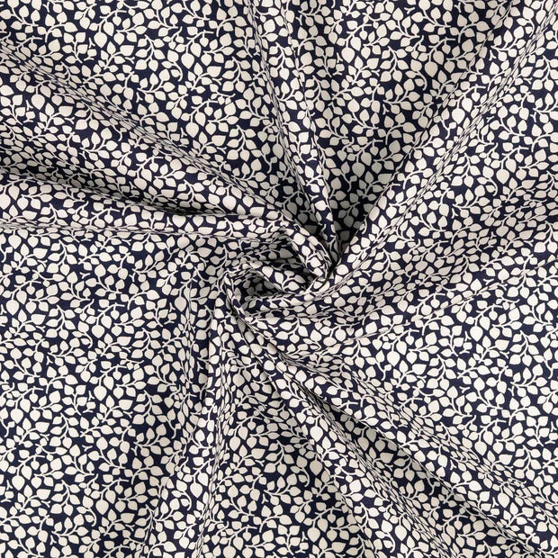 Bumbac fix ivoar cu model floral albastru inchis latime 150 cm 100% bumbac