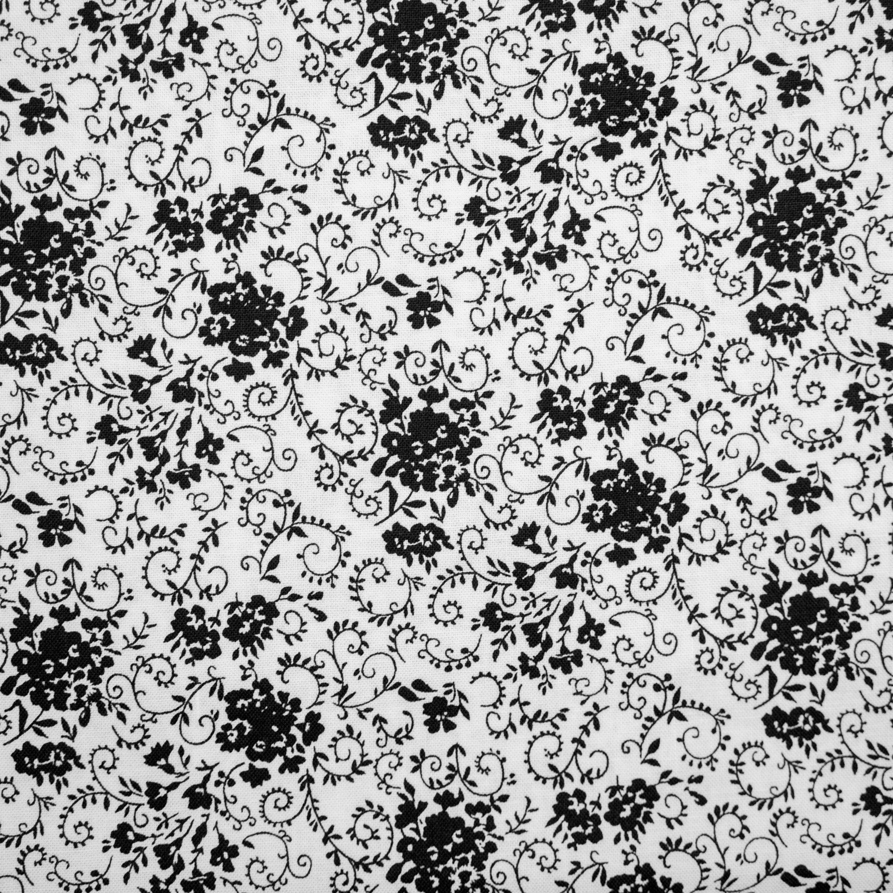 Bumbac fix alb cu imprimeu floral negru latime 150 cm, 100% bumbac