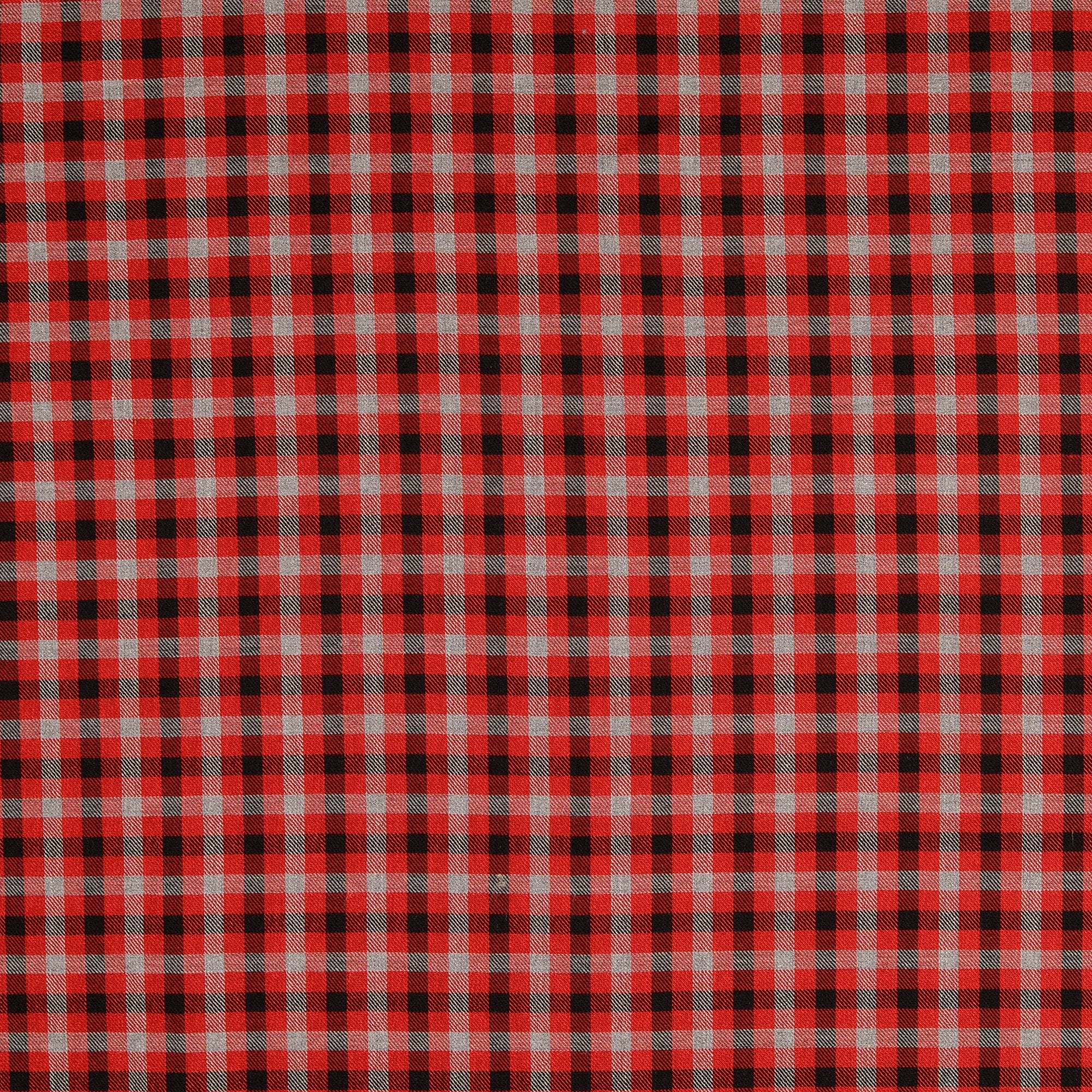 Țesatura viscoza rosie cu model clasic in carouri gri/negru 144/146 cm 100% VI