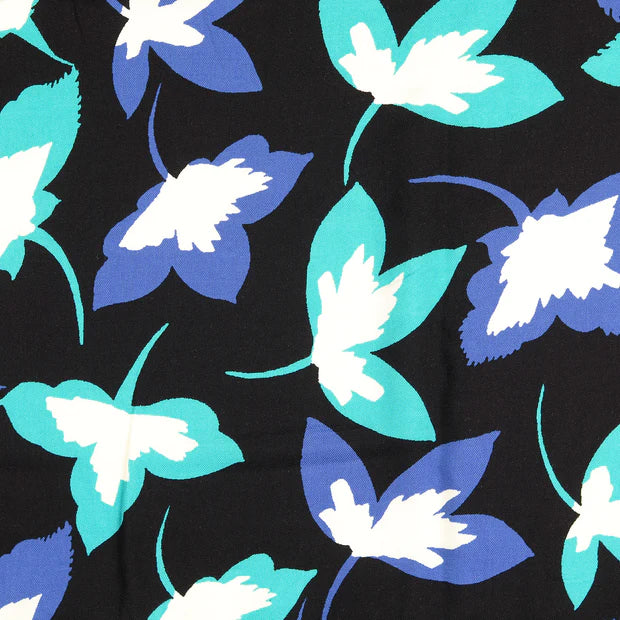 Viscoza culoare negru cu model floral albastru si turcoaz 140/142 cm 100%VI