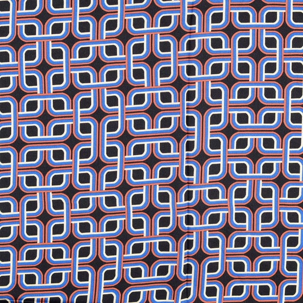 Viscoza negru cu model geometric albastru si roz 100%VI 142/145 cm