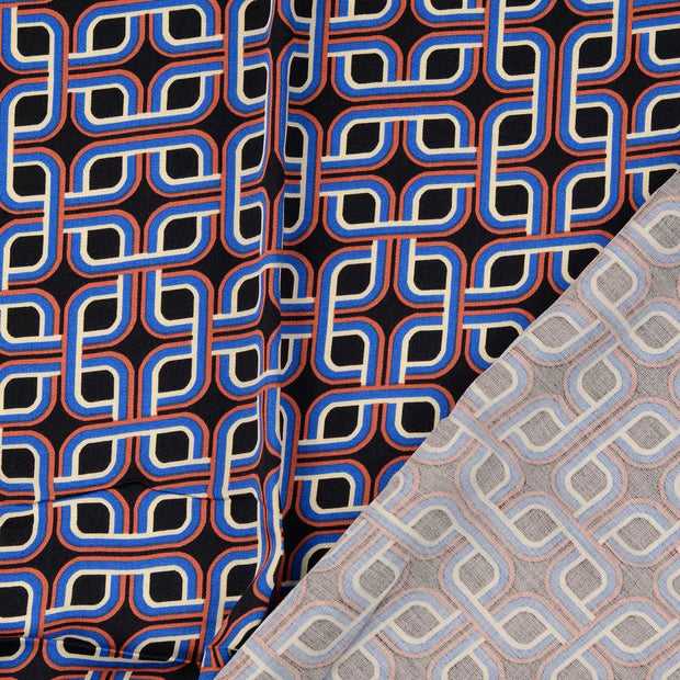 Viscoza negru cu model geometric albastru si roz 100%VI 142/145 cm