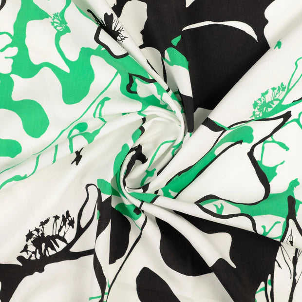 Viscoza model floral abstract de mari dimensiuni verde,alb si negru cu efect foarte modern si usor minimalist 100%VI