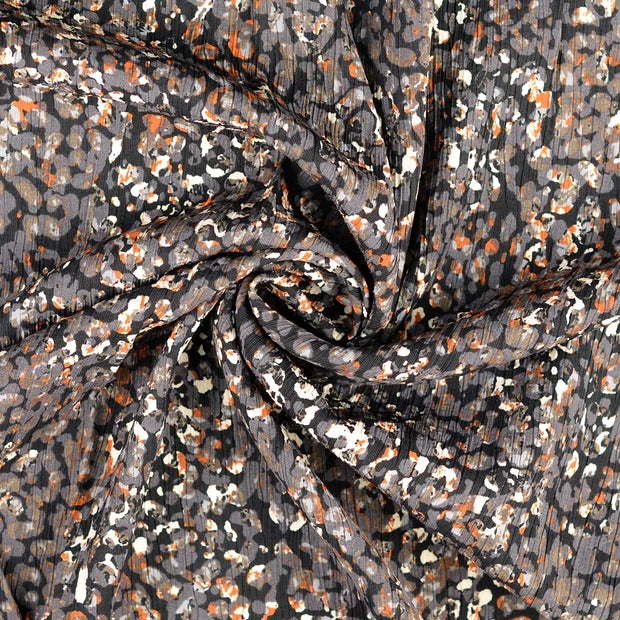 Viscoza creponata culoare gri cu model floral abstract latime 136/138 cm 75%VI 25% poliamida