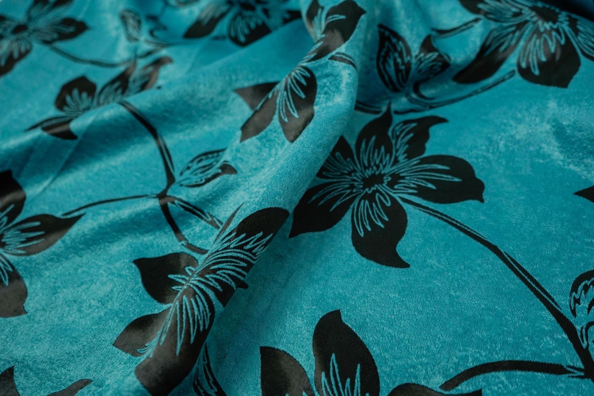 Draperie dimout/semiopaca turcoaz cu model