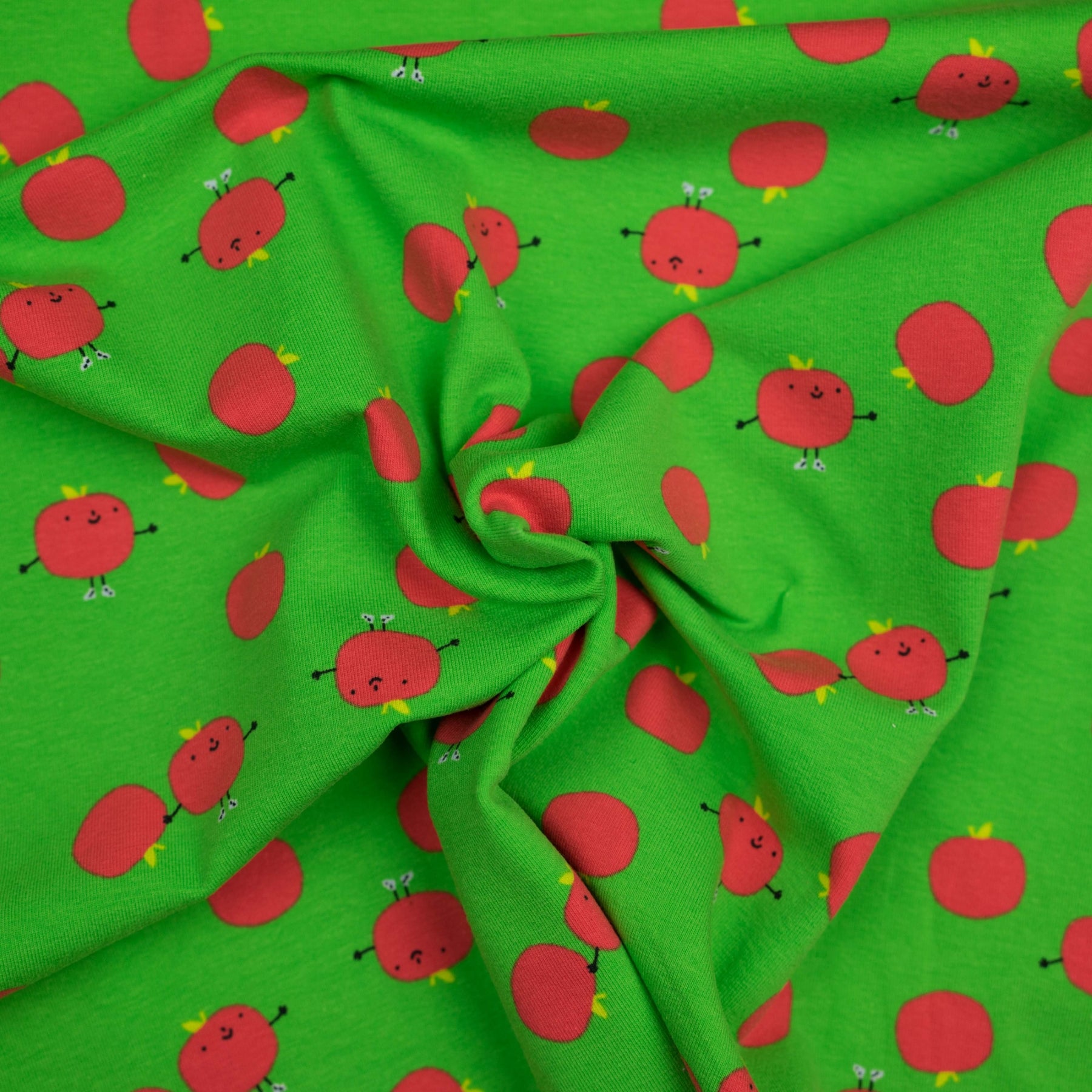 Jersey verde cu imprimeu rosii latime 150 cm