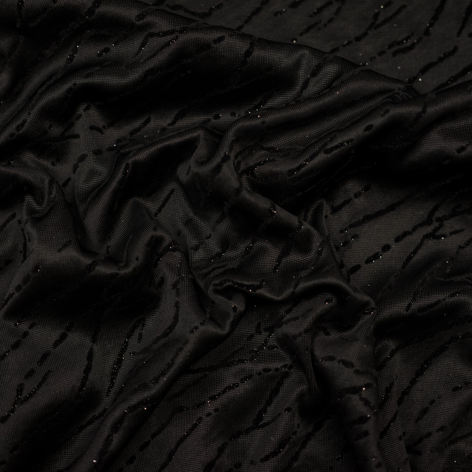Tesatura sintetica neagra cu model insertii catifelate si sclipicioase