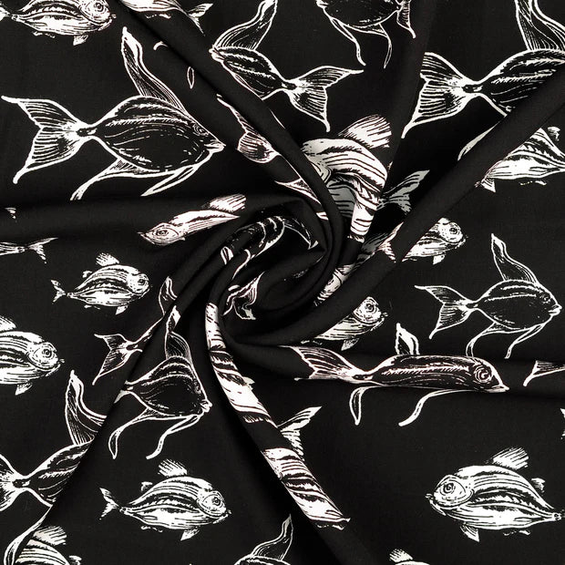 Viscoza neagra cu model pesti 142/145 cm 100% VI